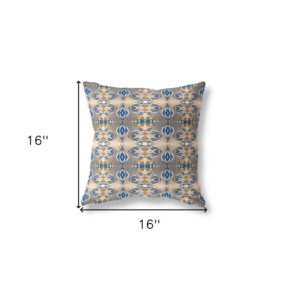 16" X 16" Brown And Blue Broadcloth Floral Throw Pillow. Picture 7