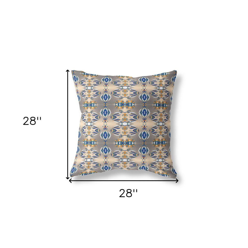 28" X 28" Brown And Blue Broadcloth Floral Throw Pillow. Picture 7