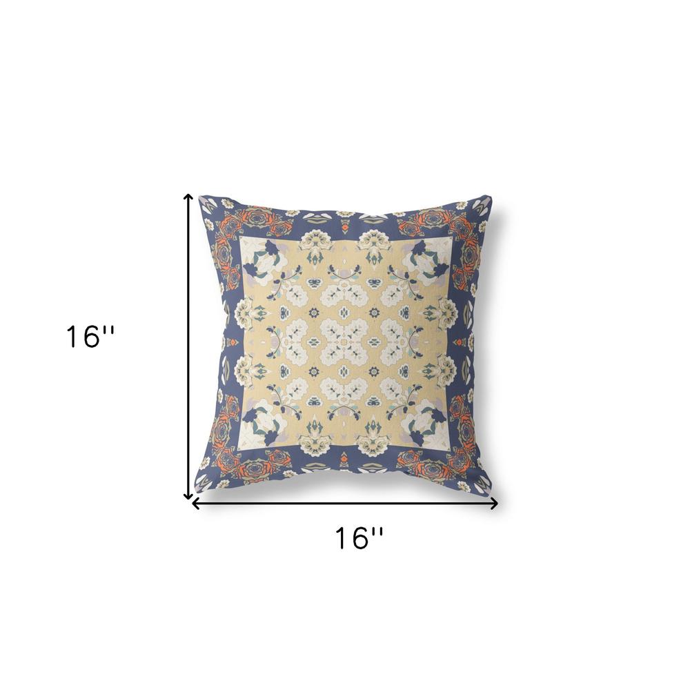 16" X 16" Blue Yellow Broadcloth Floral Throw Pillow. Picture 7