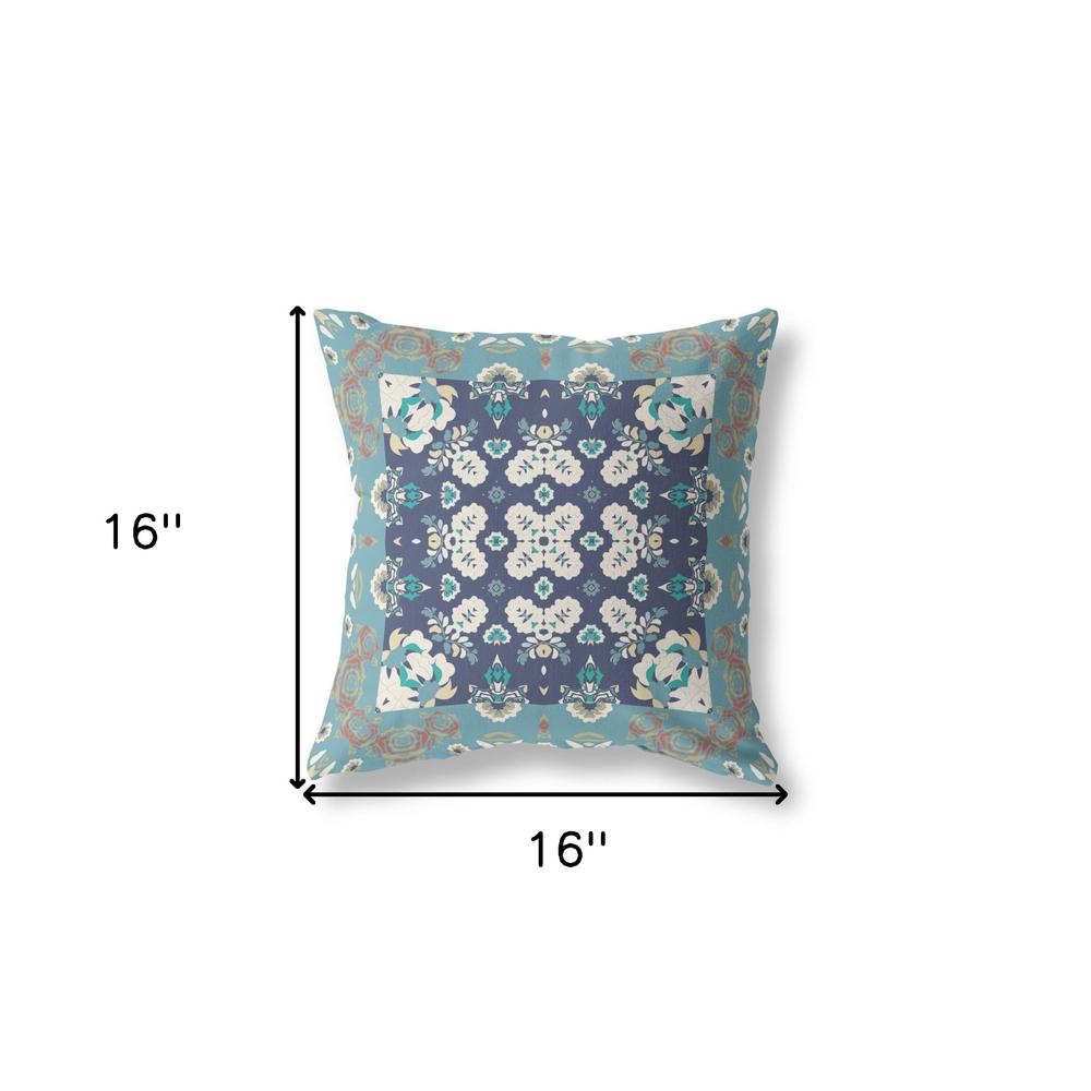 16" X 16" Gray And Blue Broadcloth Floral Throw Pillow. Picture 6