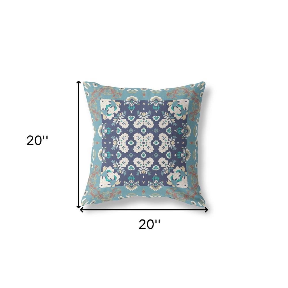20" X 20" Gray And Blue Broadcloth Floral Throw Pillow. Picture 6