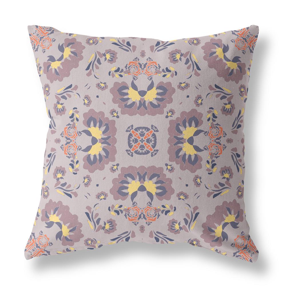 16" X 16" Muted Purple And Yellow Broadcloth Floral Throw Pillow. Picture 1