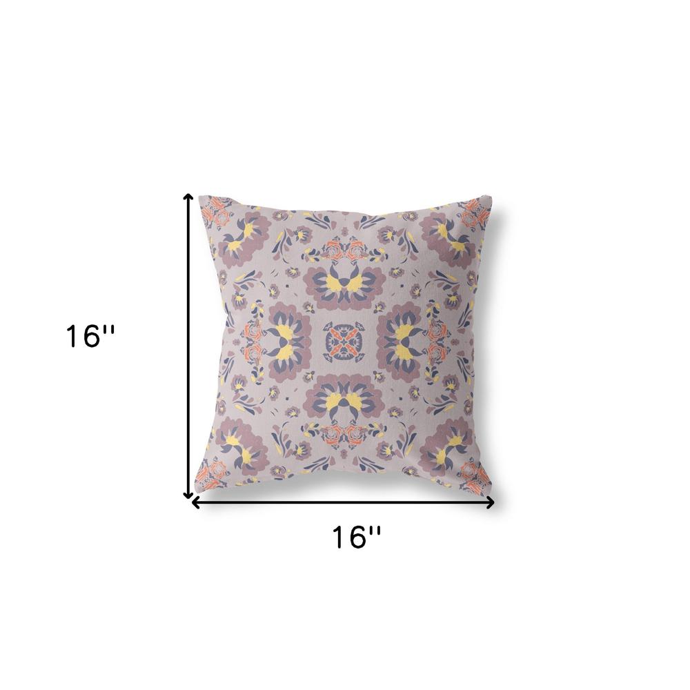16" X 16" Muted Purple And Yellow Broadcloth Floral Throw Pillow. Picture 6