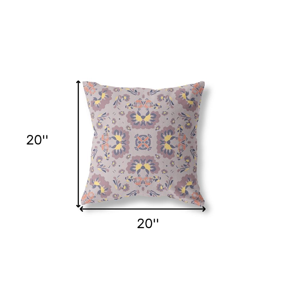20" X 20" Muted Purple And Yellow Broadcloth Floral Throw Pillow. Picture 6