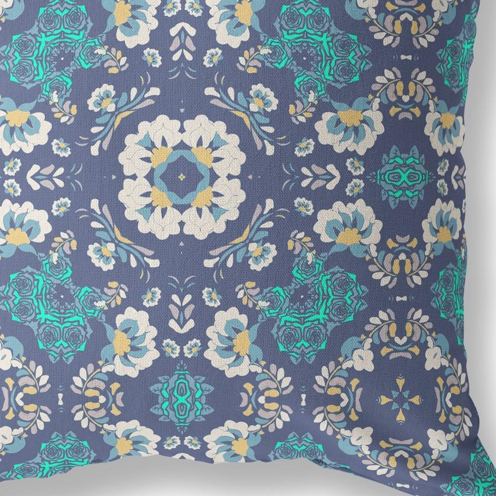 18" X 18" Blue And White Broadcloth Floral Throw Pillow. Picture 5