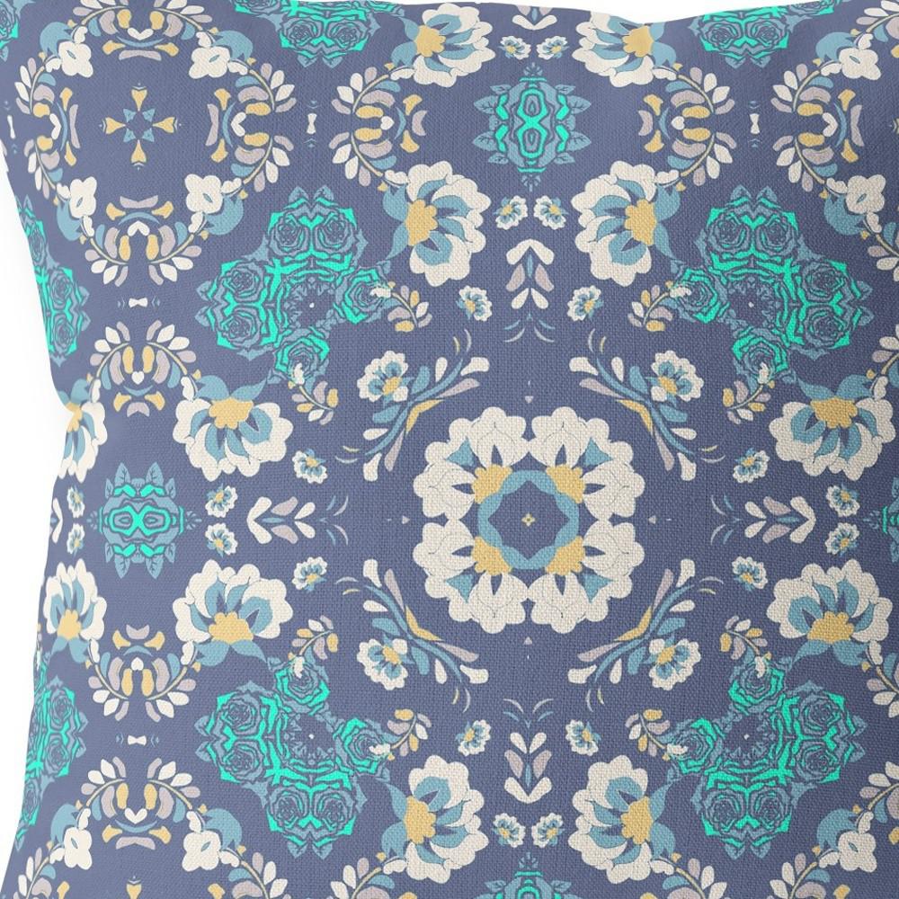 28" X 28" Blue And White Broadcloth Floral Throw Pillow. Picture 6