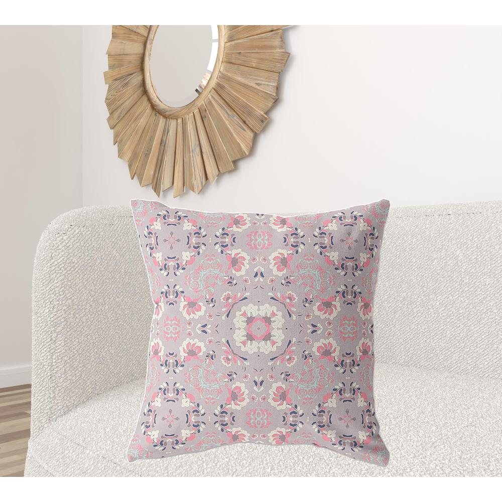 28" X 28" Muted Pink Broadcloth Floral Throw Pillow. Picture 3