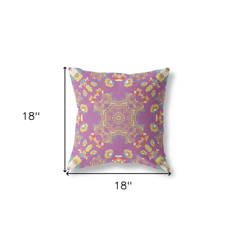 18" X 18" Purple And Yellow Broadcloth Floral Throw Pillow. Picture 6