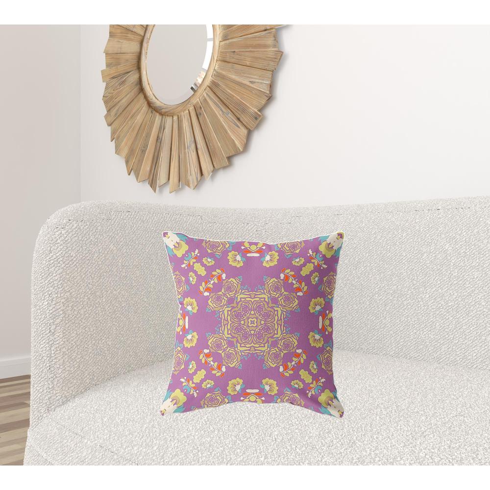 20" X 20" Purple And Yellow Broadcloth Floral Throw Pillow. Picture 3