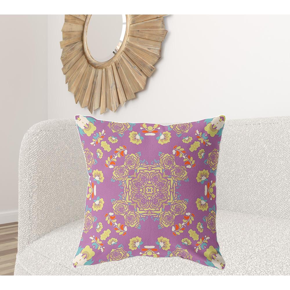 28" X 28" Purple And Yellow Broadcloth Floral Throw Pillow. Picture 3
