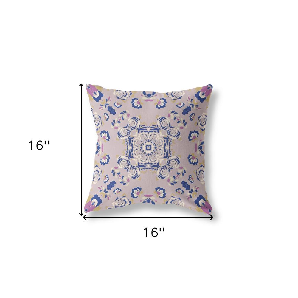 16" X 16" Purple And Blue Broadcloth Floral Throw Pillow. Picture 6
