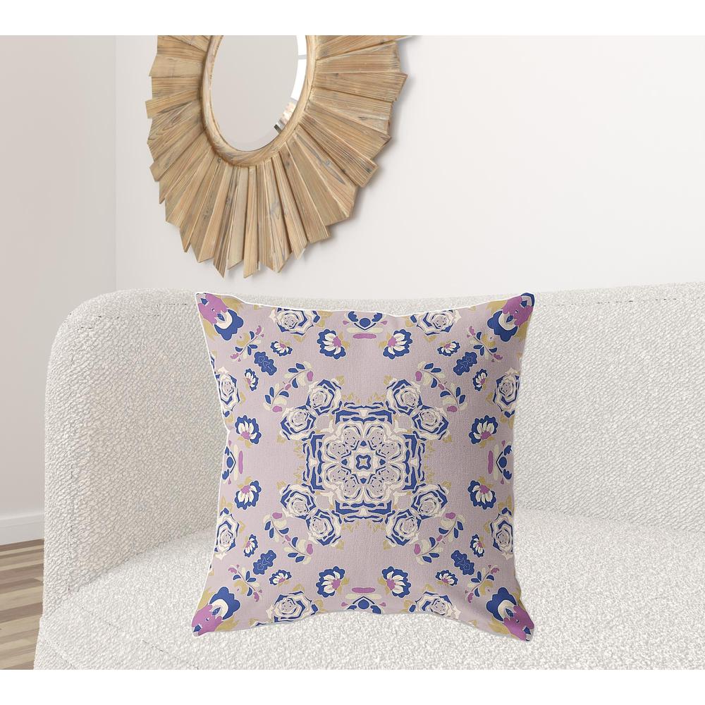 26" X 26" Purple And Blue Broadcloth Floral Throw Pillow. Picture 3