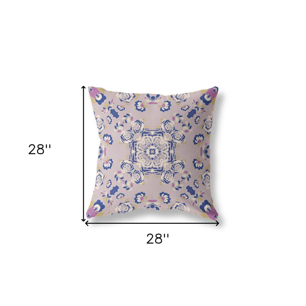 28" X 28" Purple And Blue Broadcloth Floral Throw Pillow. Picture 6