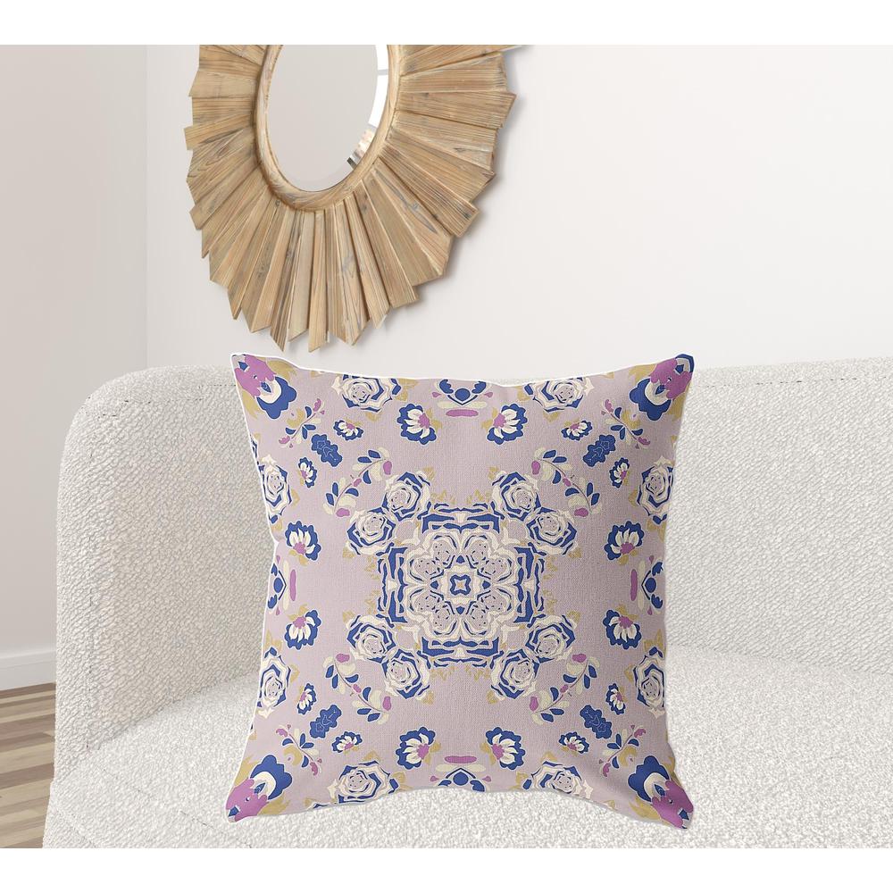28" X 28" Purple And Blue Broadcloth Floral Throw Pillow. Picture 3
