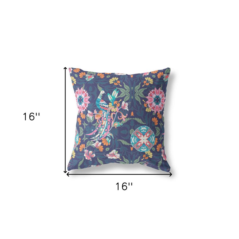 16" X 16" Floral Blue And Pink Broadcloth Floral Throw Pillow. Picture 6