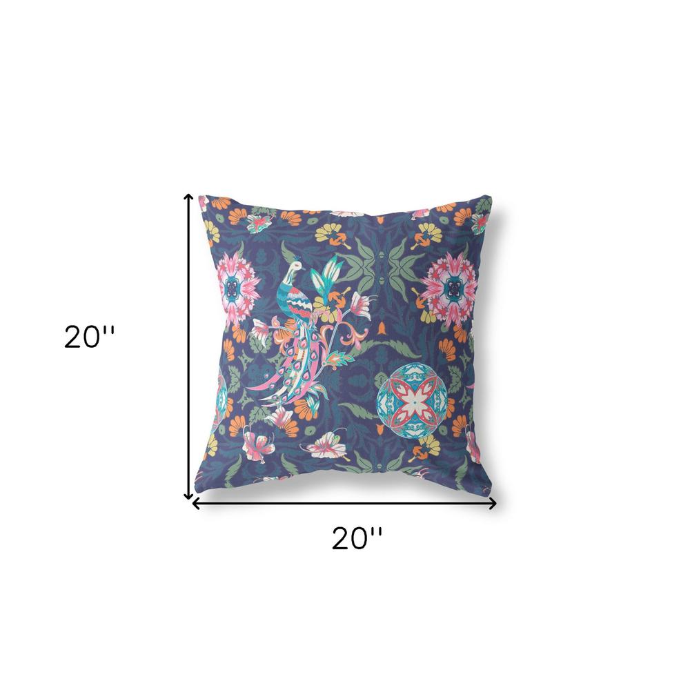 20" X 20" Floral Blue And Pink Broadcloth Floral Throw Pillow. Picture 6
