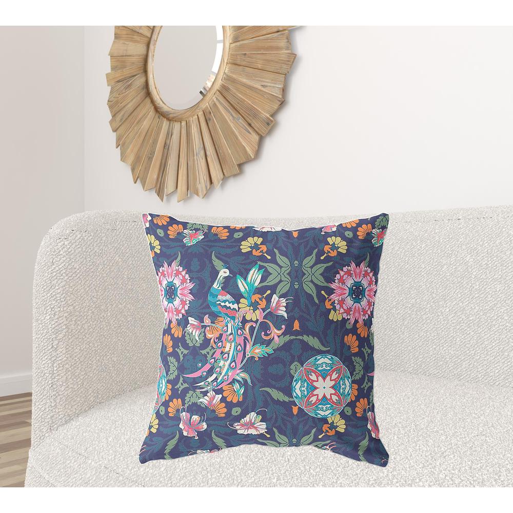 26" X 26" Floral Blue And Pink Broadcloth Floral Throw Pillow. Picture 3