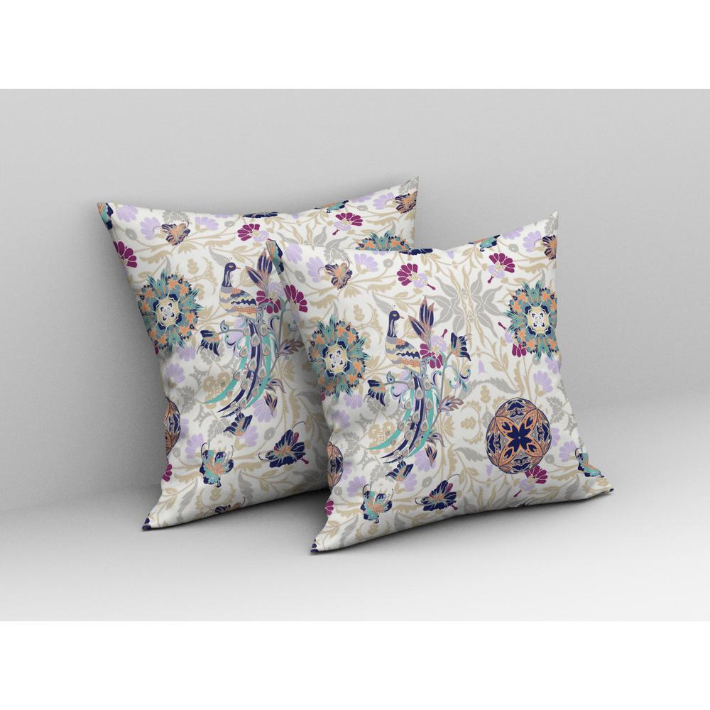 16" X 16" White And Purple Broadcloth Floral Throw Pillow. Picture 4