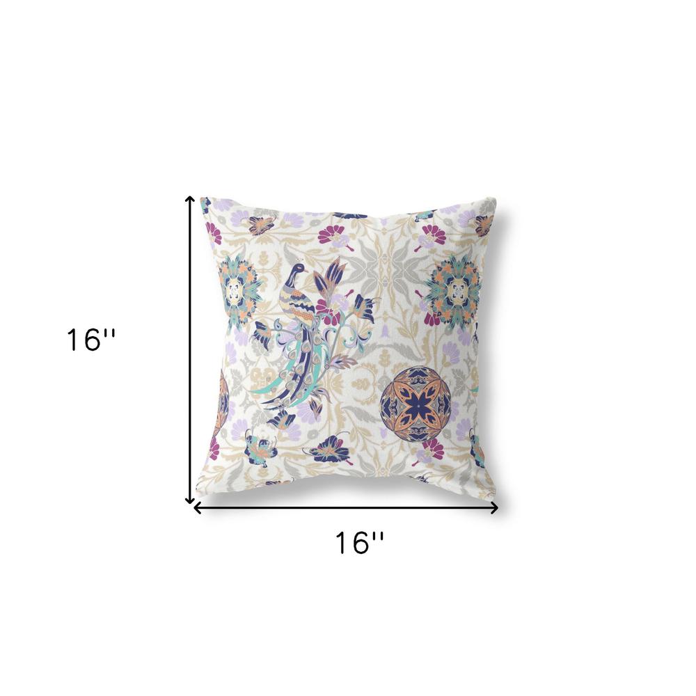 16" X 16" White And Purple Broadcloth Floral Throw Pillow. Picture 6