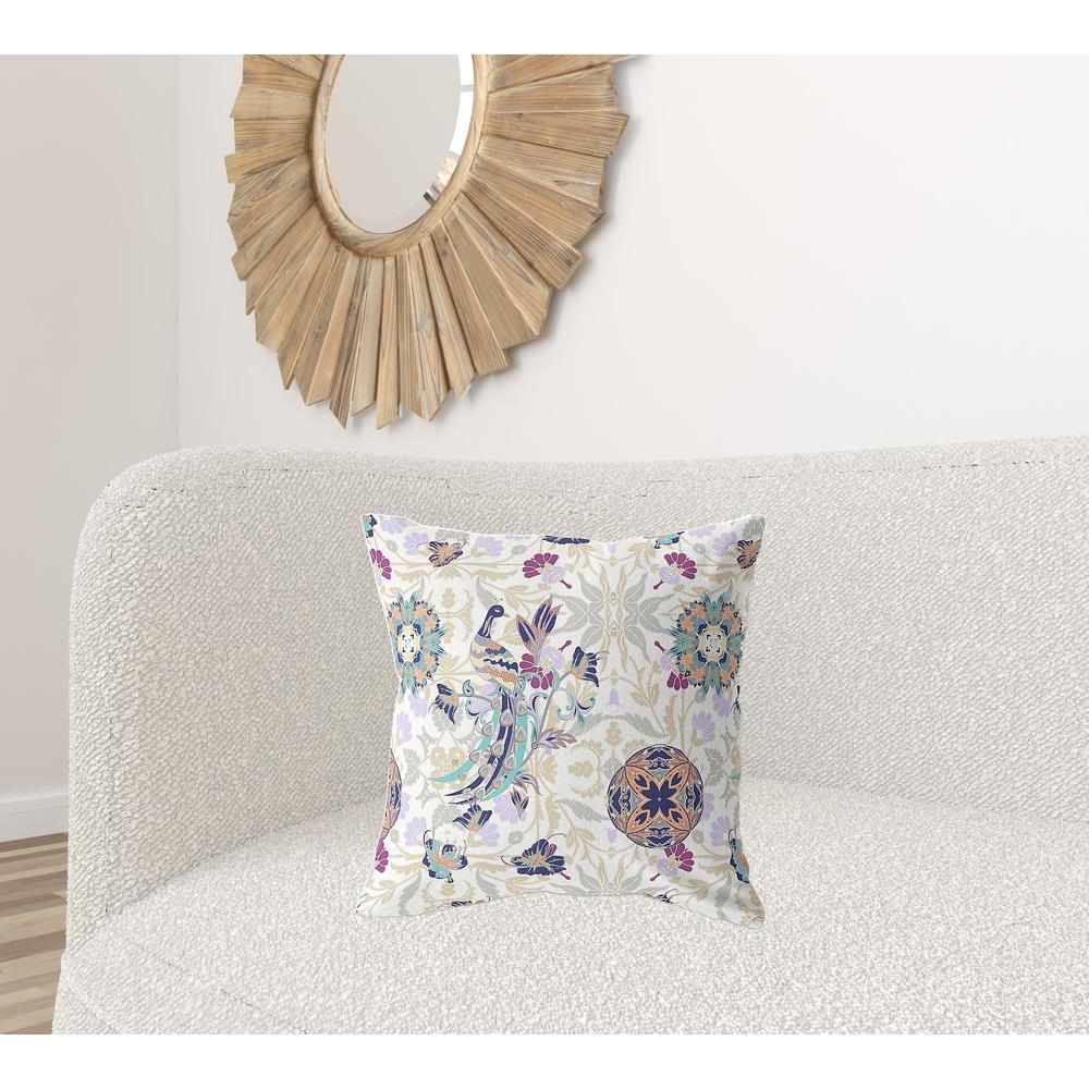 20" X 20" White And Purple Broadcloth Floral Throw Pillow. Picture 3