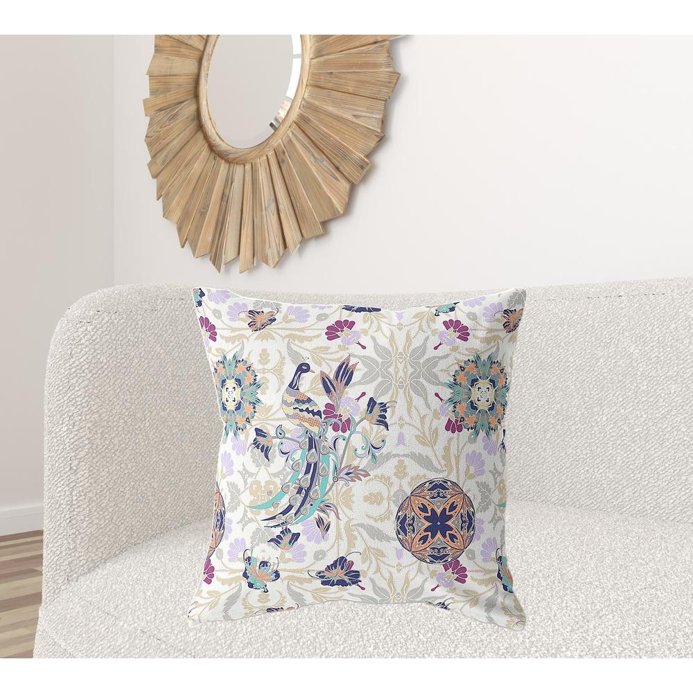 26" X 26" White And Purple Broadcloth Floral Throw Pillow. Picture 3