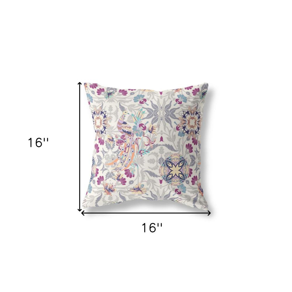 16" X 16" Off White And Pink Broadcloth Floral Throw Pillow. Picture 6