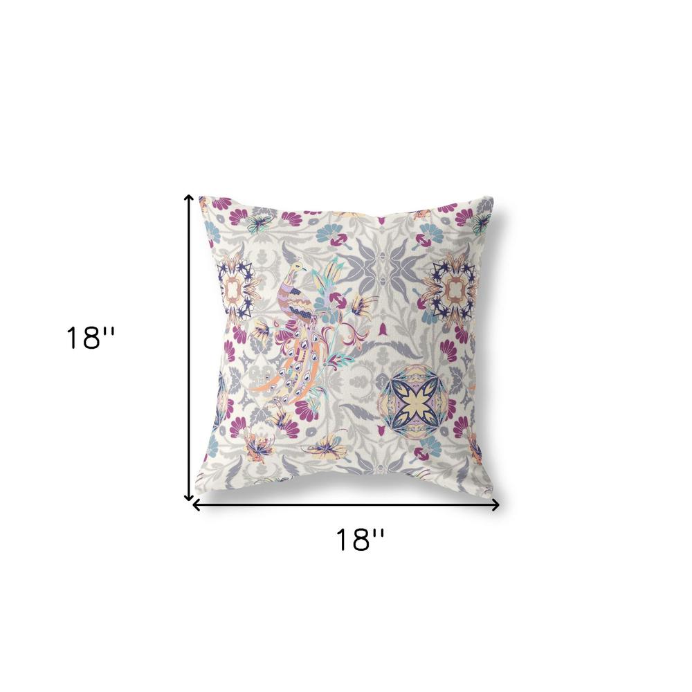 18" X 18" Off White And Pink Broadcloth Floral Throw Pillow. Picture 6