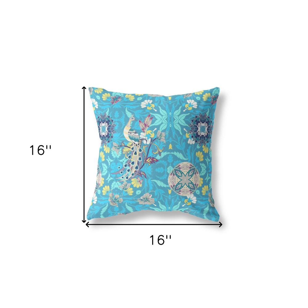 16" X 16" Blue And Turquoise Broadcloth Floral Throw Pillow. Picture 7