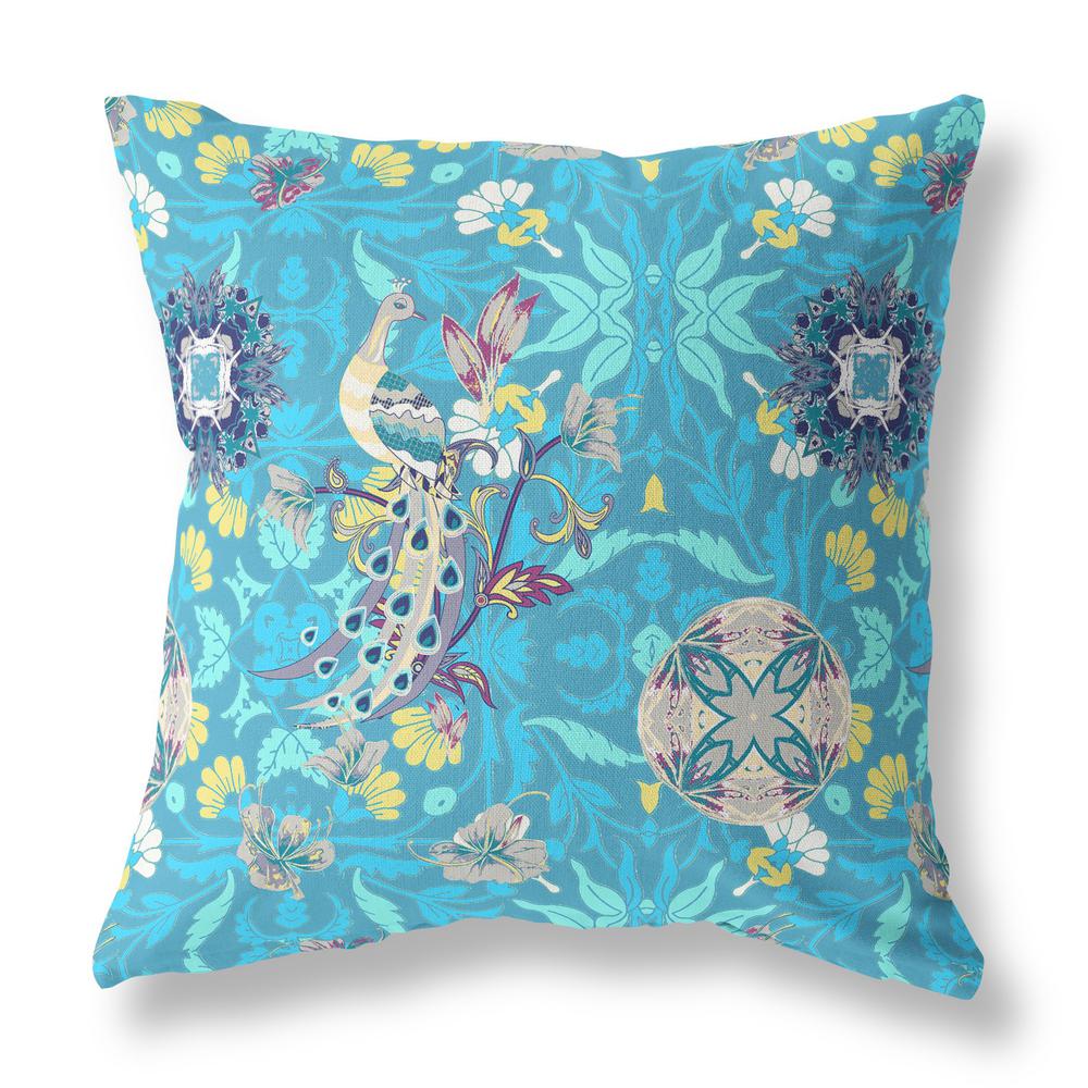 26" X 26" Blue And Turquoise Broadcloth Floral Throw Pillow. Picture 1