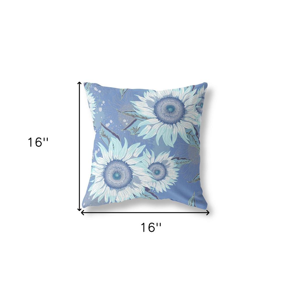 16" X 16" Blue And White Broadcloth Floral Throw Pillow. Picture 6