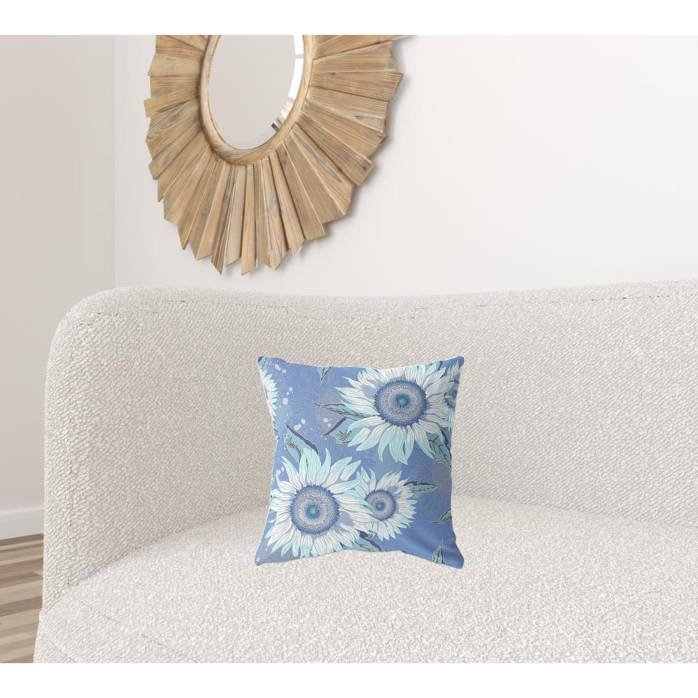 16" X 16" Blue And White Broadcloth Floral Throw Pillow. Picture 2