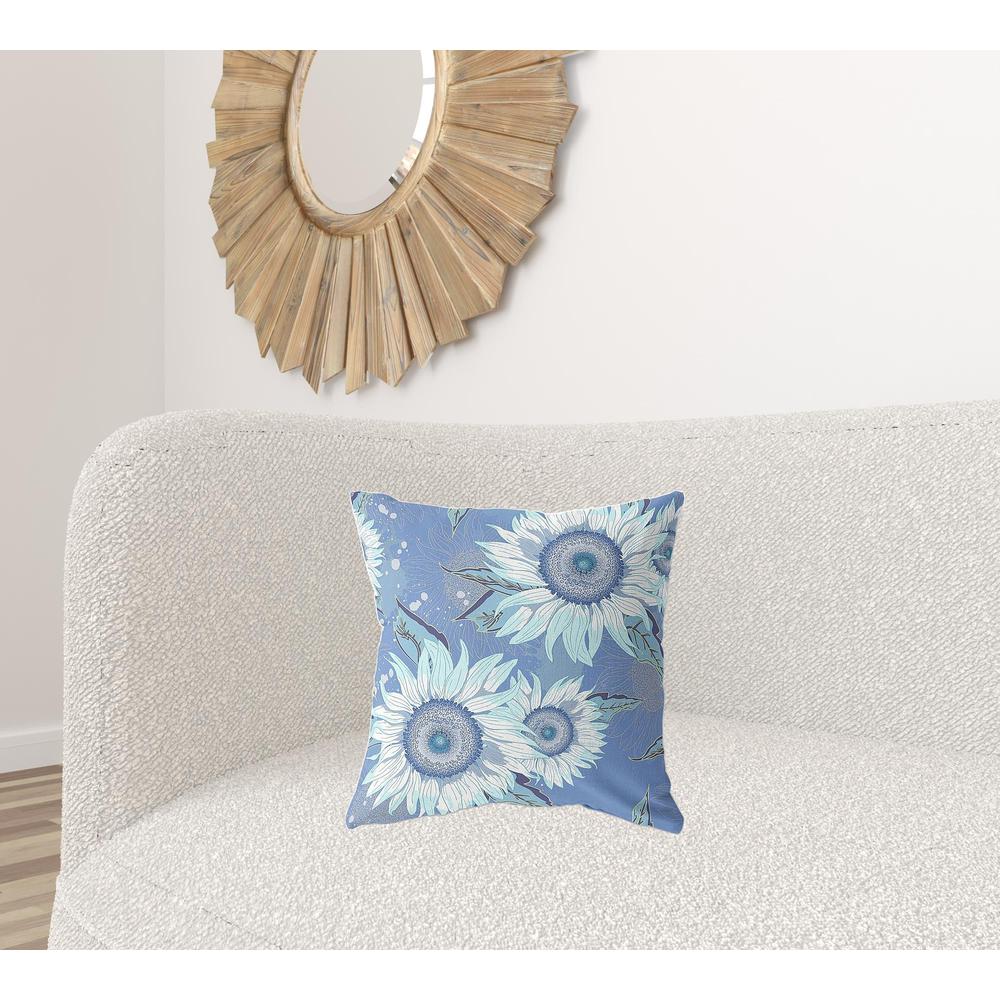 18" X 18" Blue And White Broadcloth Floral Throw Pillow. Picture 2