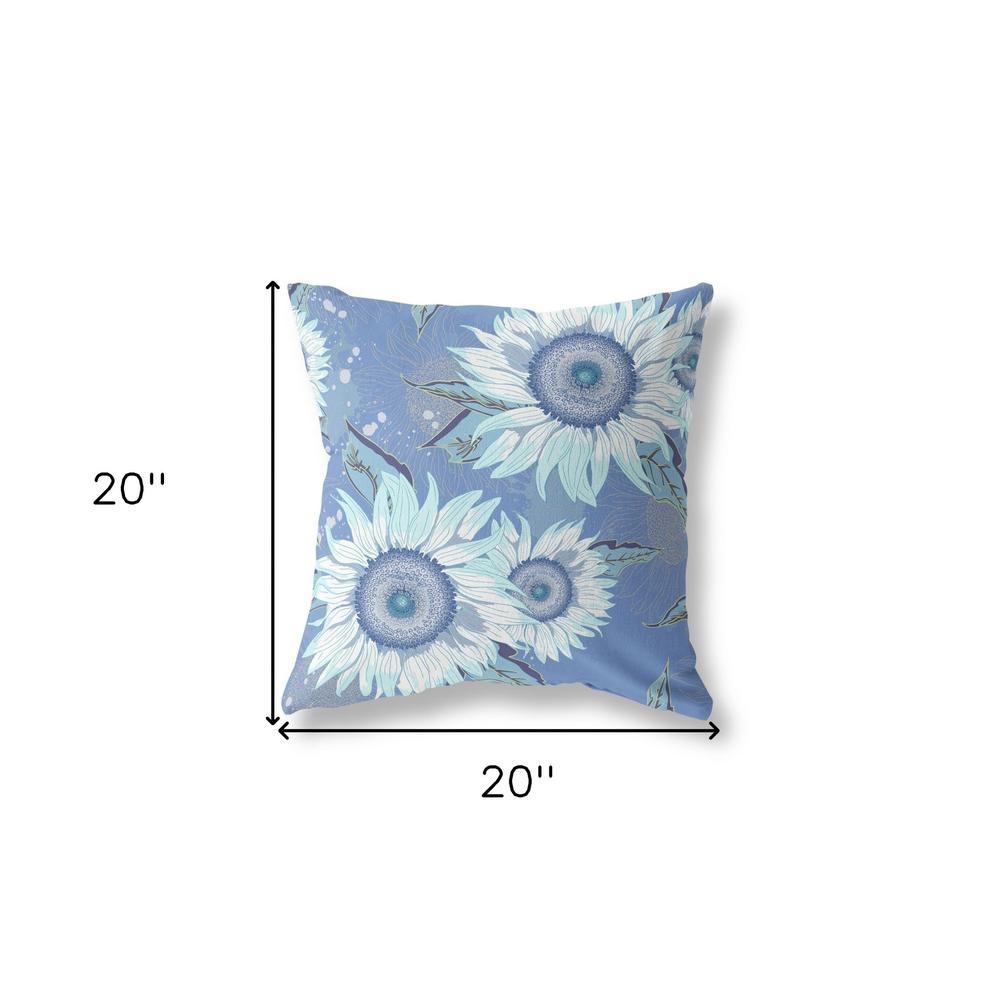20" X 20" Blue And White Broadcloth Floral Throw Pillow. Picture 6