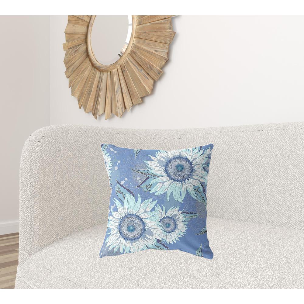 20" X 20" Blue And White Broadcloth Floral Throw Pillow. Picture 2