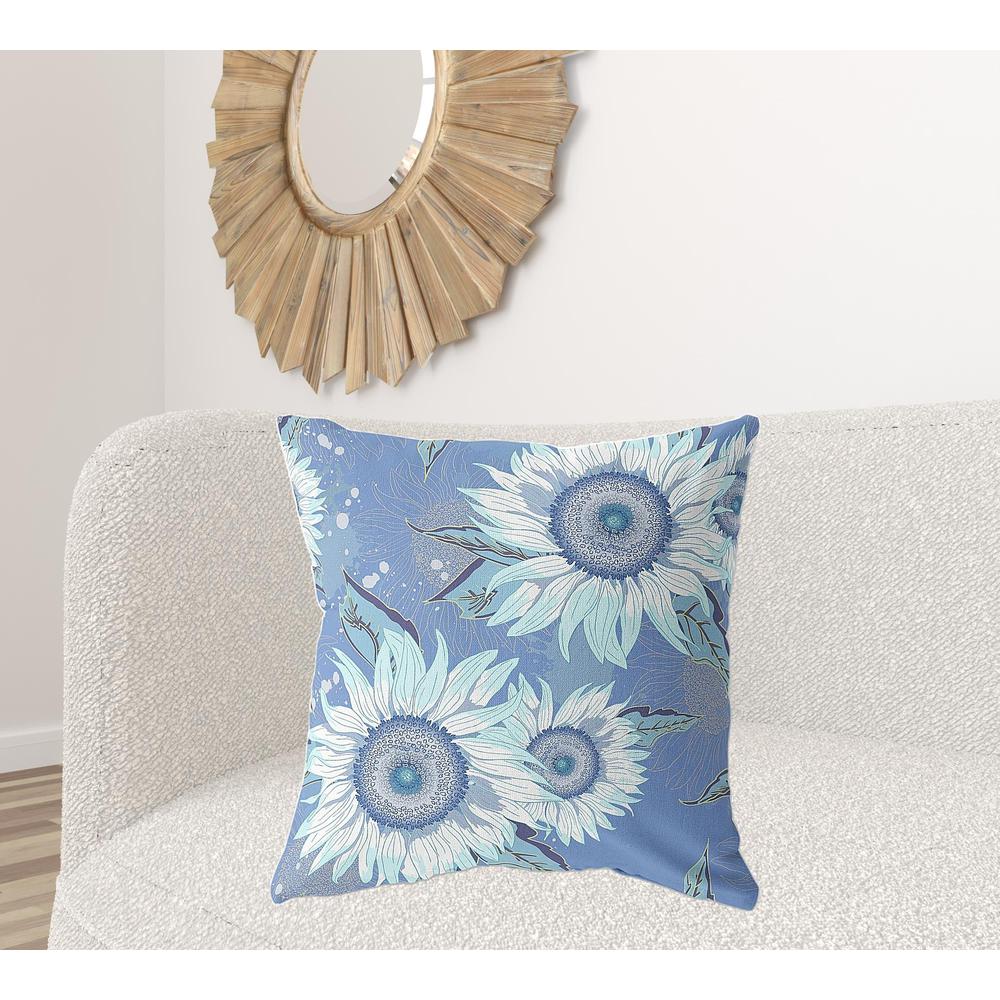 26" X 26" Blue And White Broadcloth Floral Throw Pillow. Picture 2
