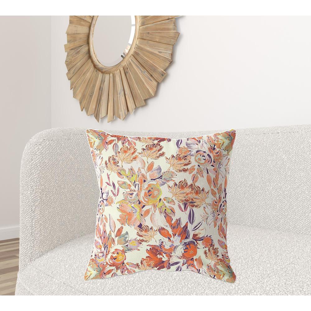 26" X 26" Red, Peach And Cream Broadcloth Floral Throw Pillow. Picture 2