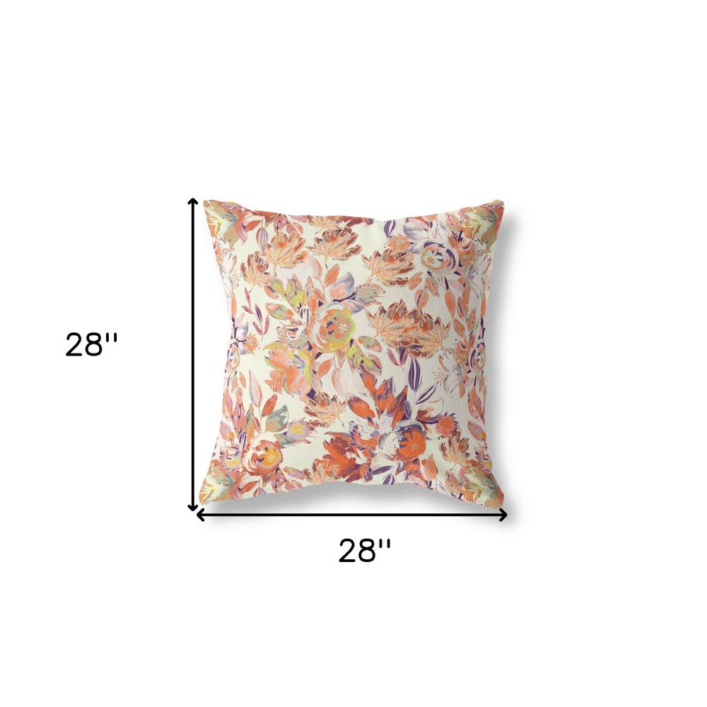 28" X 28" Red, Peach And Cream Broadcloth Floral Throw Pillow. Picture 7