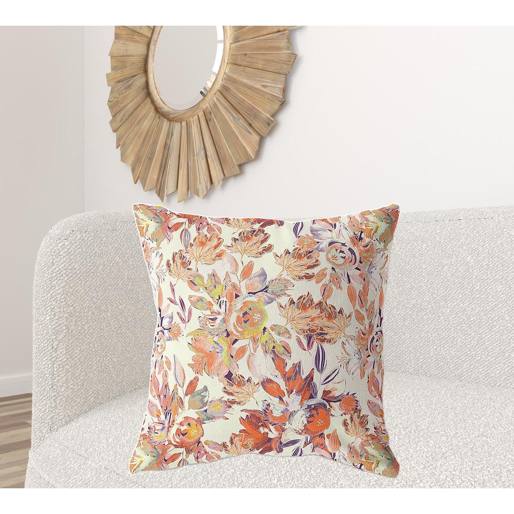28" X 28" Red, Peach And Cream Broadcloth Floral Throw Pillow. Picture 2