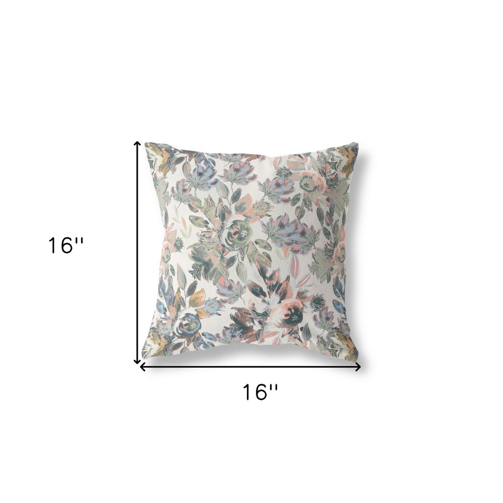 16" X 16" White, Pink And Grey Broadcloth Floral Throw Pillow. Picture 6