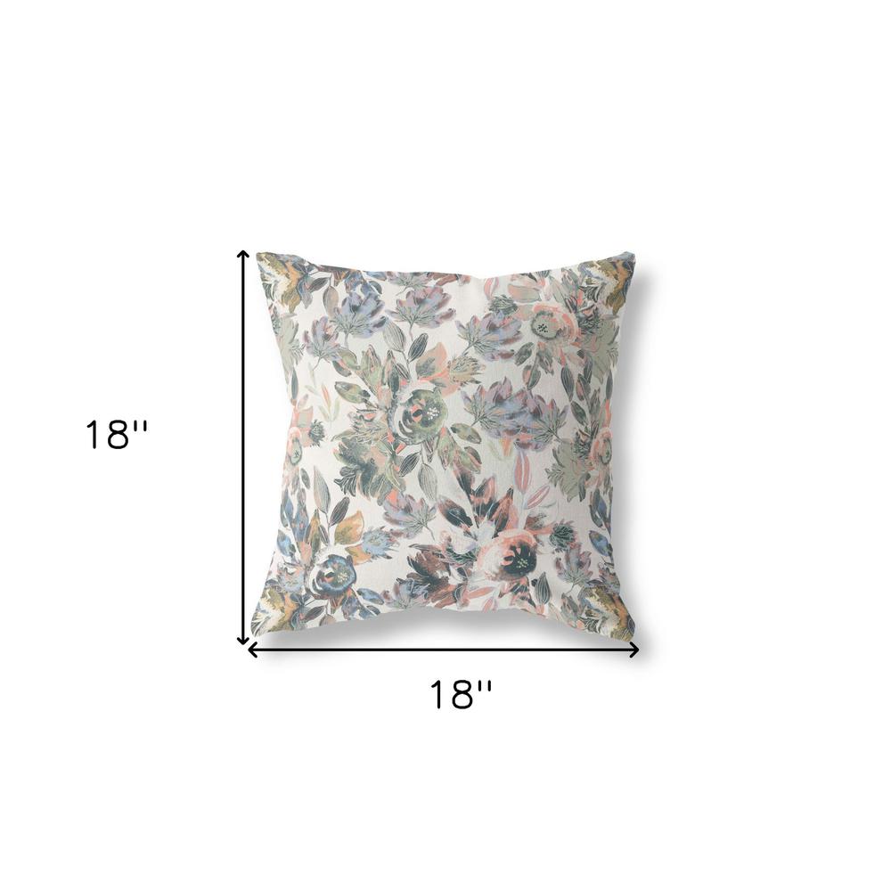 18" X 18" White, Pink And Grey Broadcloth Floral Throw Pillow. Picture 6
