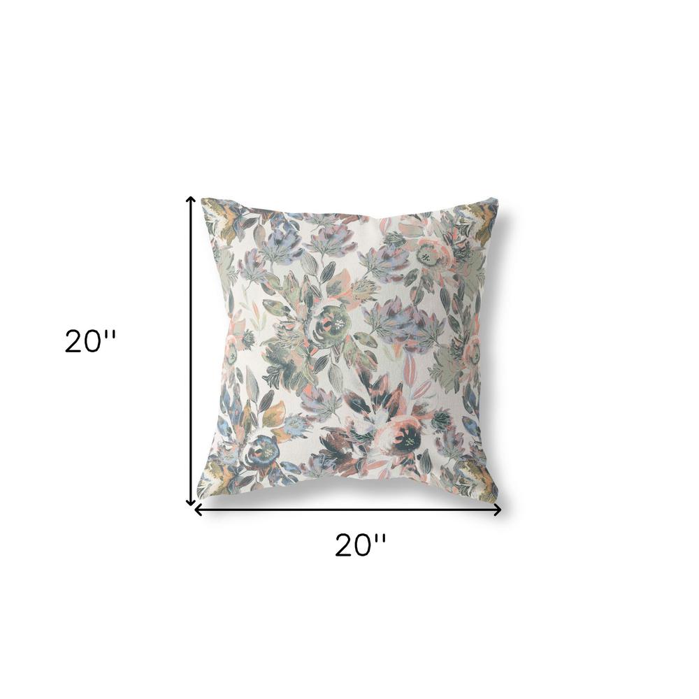 20" X 20" White, Pink And Grey Broadcloth Floral Throw Pillow. Picture 6
