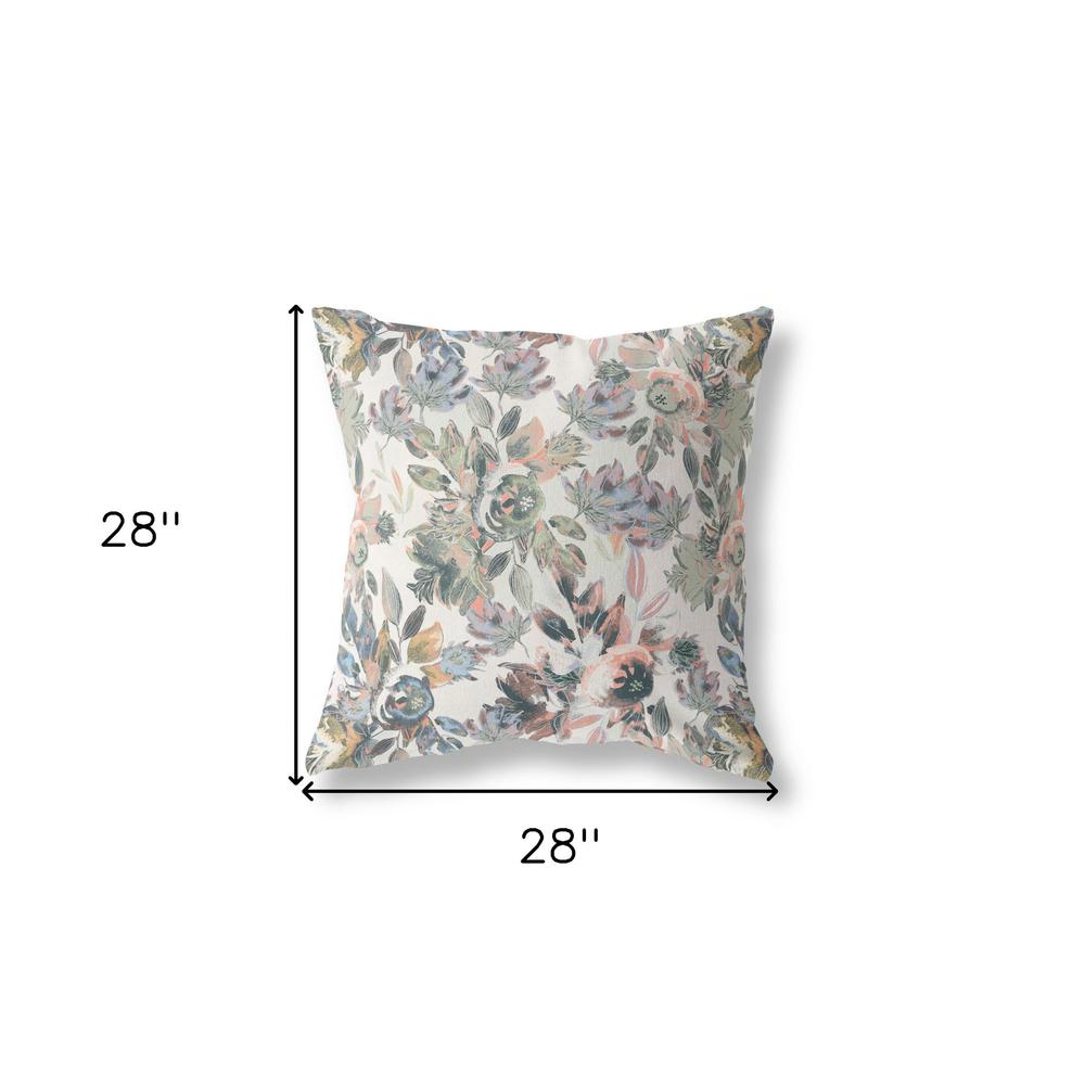 28" X 28" White, Pink And Grey Broadcloth Floral Throw Pillow. Picture 6