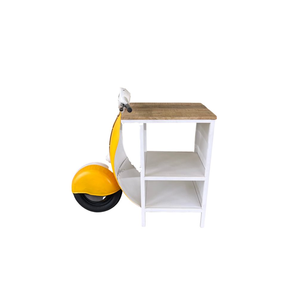 Yellow Wood And Metal Mini Scooter End or Side Table. Picture 1