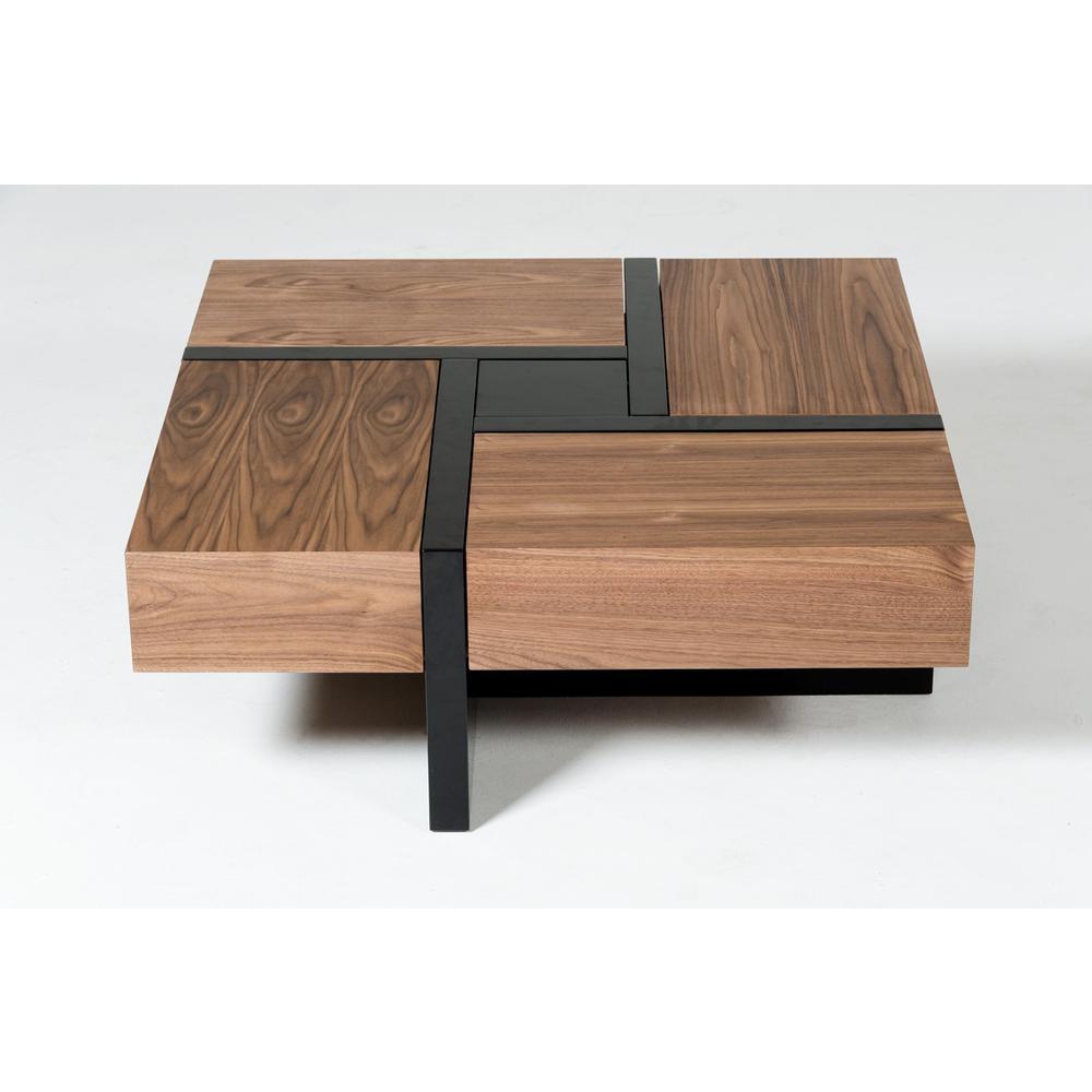Modern Walnut and Black Square Coffee Table with Storage. Picture 2