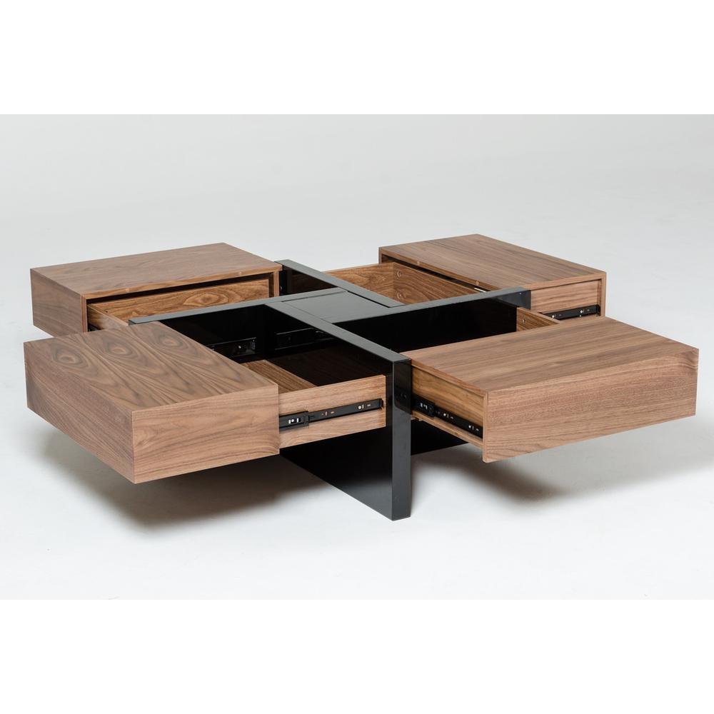 Modern Walnut and Black Square Coffee Table with Storage. Picture 3