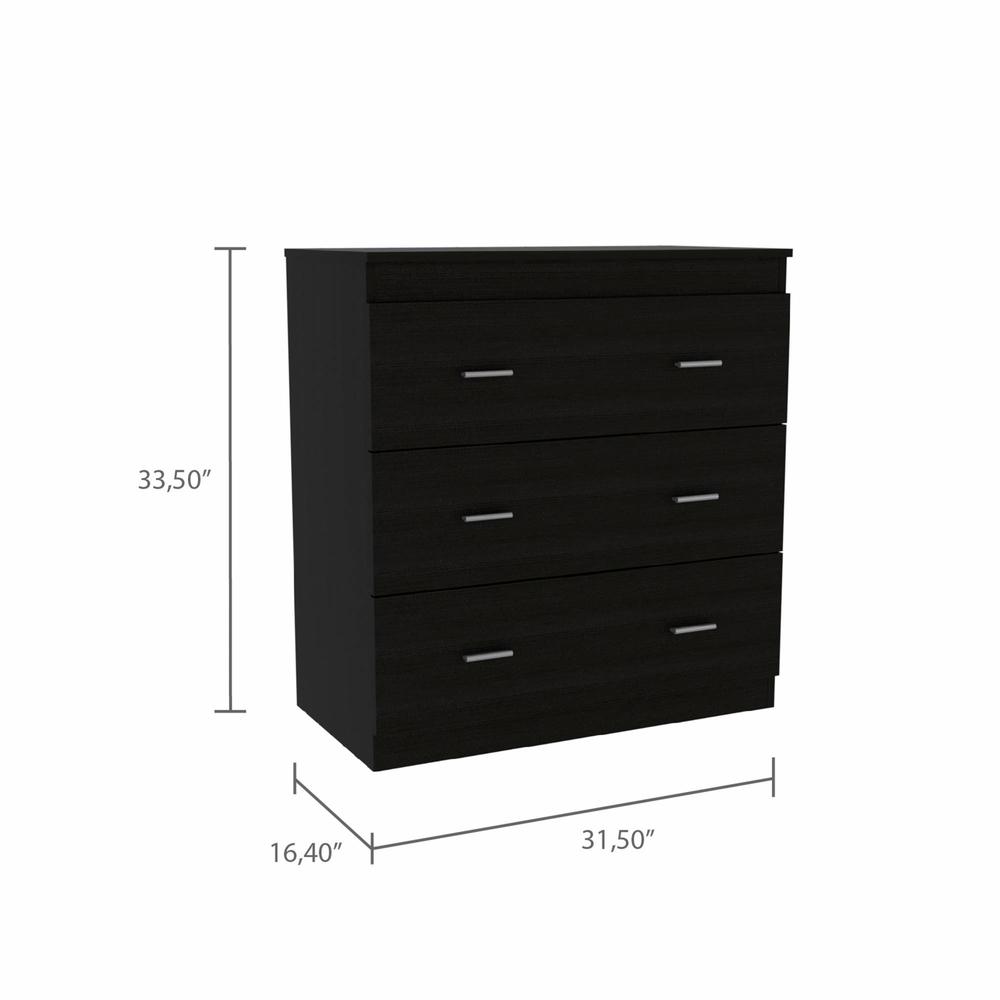 33" Black Three Drawer Dresser. Picture 4