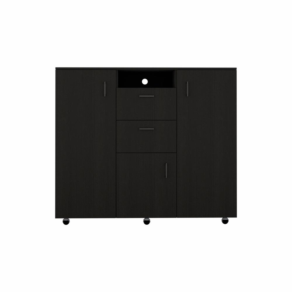 Black Three Door Closet with Two Drawers. Picture 1