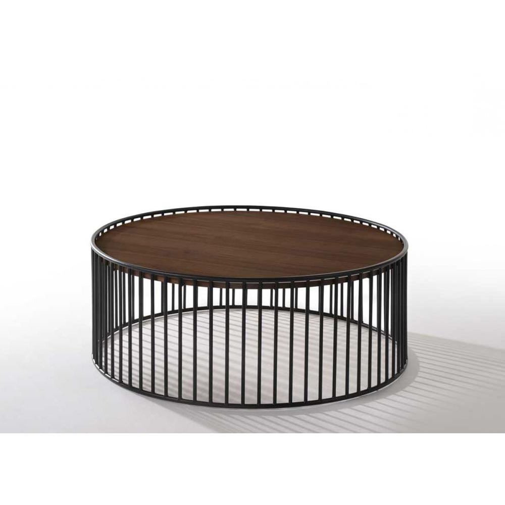 Modern Walnut and Black Metal Rods Round Coffee Table. Picture 4