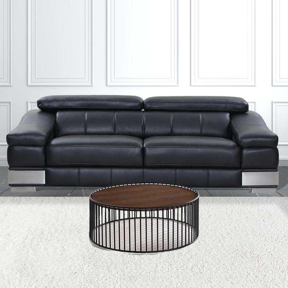 Modern Walnut and Black Metal Rods Round Coffee Table. Picture 8