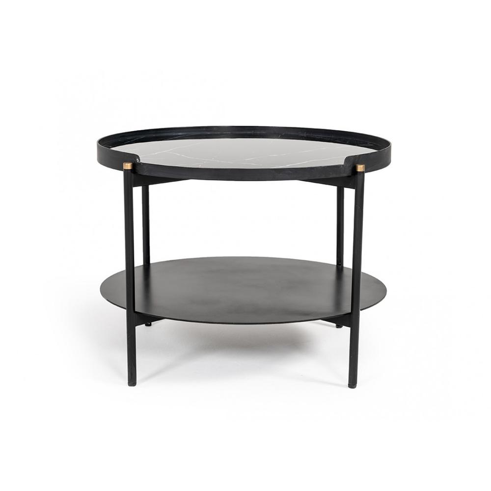 Modern Black Marble Painted Round Metal Coffee Table. Picture 1